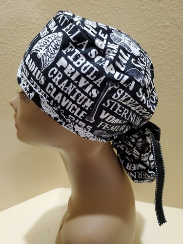 Bones Ortho Neuro Halloween Women's Ponytail Surgical Scrub Hat/Cap Handmade - Picture 2 of 7