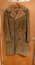 Men's Vintage Sheepskin Tan Wool Coat Retro Del Boy Style Double Breasted UK 38
