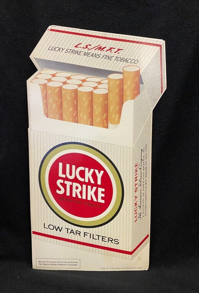 Vintage Lucky Strike Tobacco Cigarette 1960s Cardboard Easle Back Sign