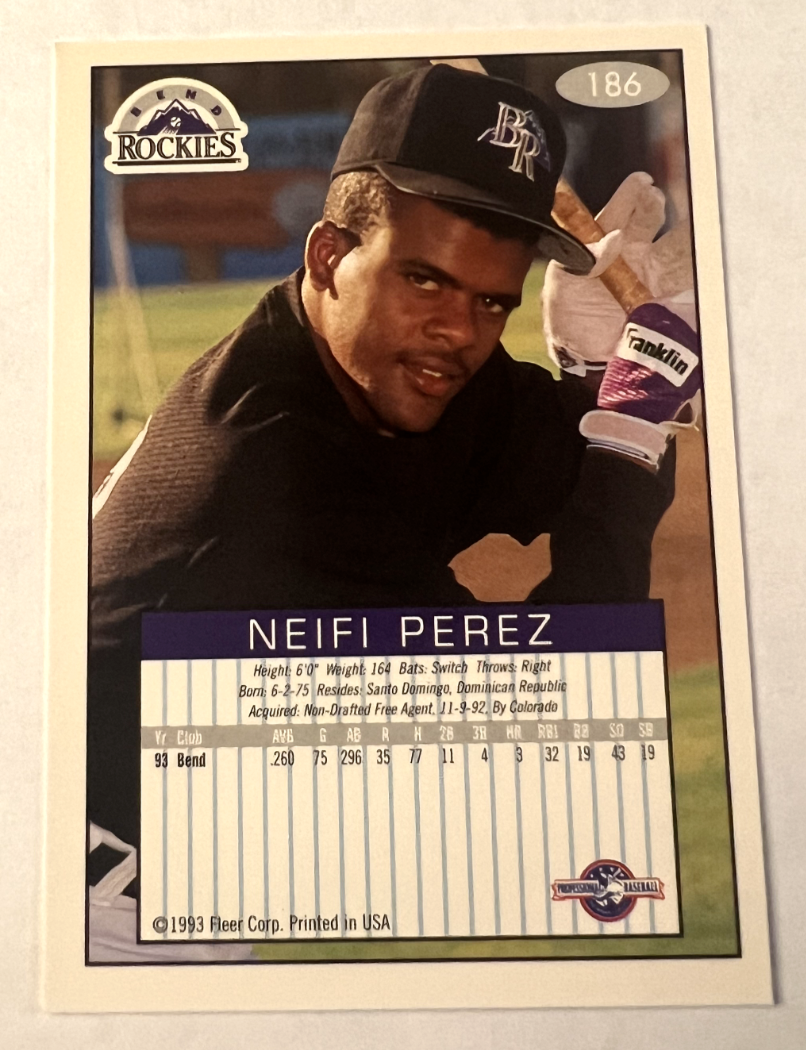 1993-94 Fleer Excel Baseball Card #186 Neifi Perez Bend Rockies SS