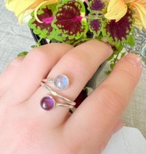 Amethyst Moonstone 925 Sterling Silver Statement Handmade Ring, All Size M1032