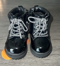 Wonder Nation Baby Girl Combat Boots Size 2 Or 5 Black Shiny Easy On Off New