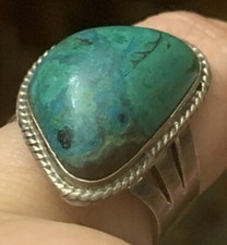 Mexico Sterling Silver Southwest 22mm Chrysocolla Large Bold Taxco Size 8 Ring