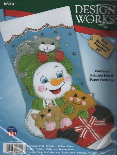 NIP!!! FELT/SEQUIN/BEAD STOCKING KIT CAT CRAZY 18" LONG SUPER CUTE!!!
