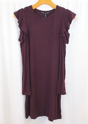 White House Black Market Womens Cabernet Red Ruffle Cold Shoulder Dress XXS NWT