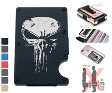 Punisher Skull Engraved Men RFID Blocking Money Clip Wallet Credit Card Holder