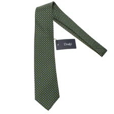 Drake's NWT Neck Tie in Green with Blue/Yellow/White Geometric Pattern 100% Silk