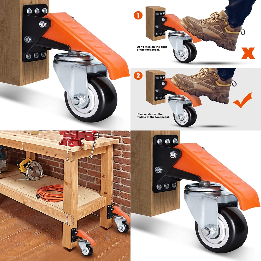 4 PACK Workbench Casters Kit 880Lbs Capacity EXTRA Heavy Duty