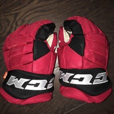 Red CCM PRO Game Worn Rookie Gloves 14 Morgan Geekie NHL Carolina Hurricanes #67
