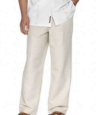 calça de linho bege masculina