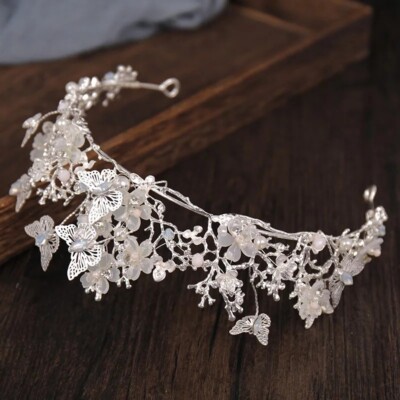 Silver Butterfly Crown Tiara Queen Princess Quinceanera Birthday
