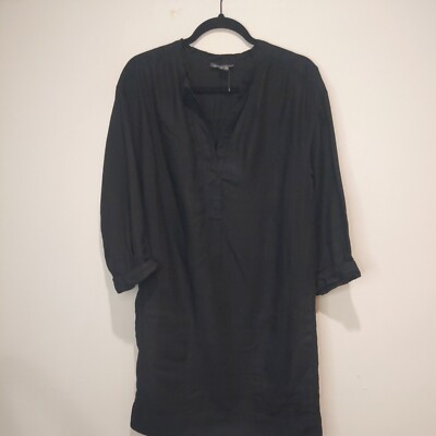 vince black linen dress Relaxed V-Neck Pocket Dress in Vince Products Women