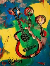 SPANISH GUITAR Large Abstract Modern Original Oil Painting   U8YH8OGRT