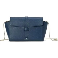 Kate Spade Riverside Street Emmie Petrol Blue Crossbody Bag Silver Chain Strap 