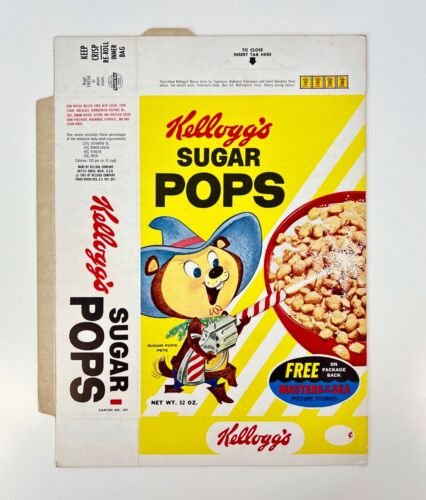 SCARCE Vintage 1965 Kellogg's Sugar Pops Cereal Box Safety Masters of the Sea