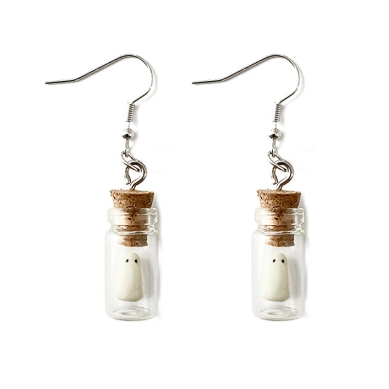 White Specter in Glass Bottle Dangle Earrings Glow in the Dark