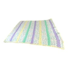 Handmade Pastel Rainbow Baby Afghan Crochet cRIB Blanket Green Purple 34  x27  