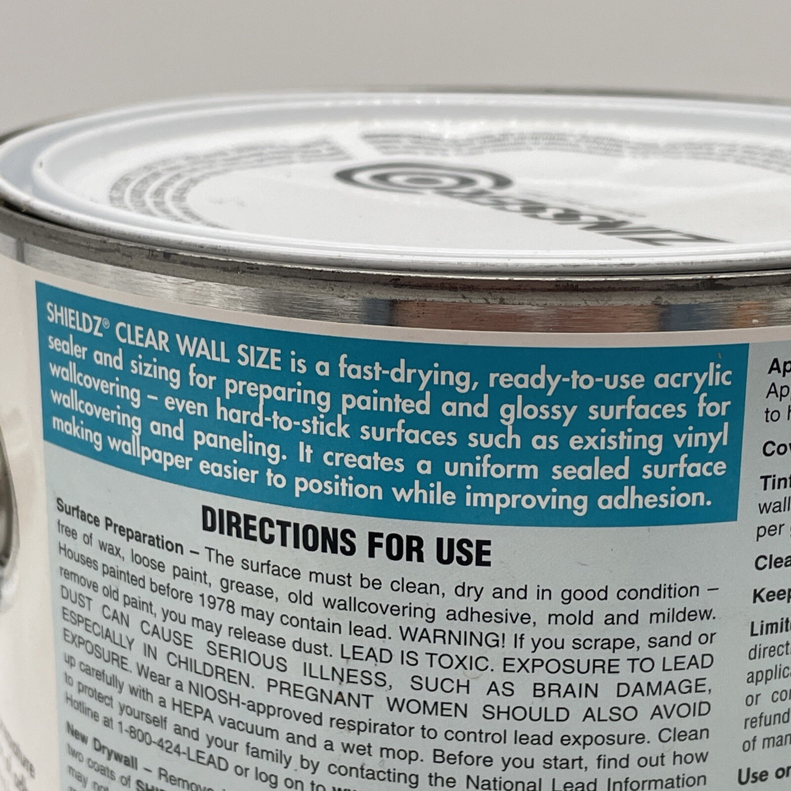 Zinsser 2101 Shieldz Ready To Use Acrylic Clear Wall Size Wallpaper