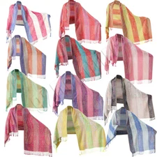 Women's Paisley Pattern Pashmina Scarf with Vintage Rainbow Luxury Wrap Shawl