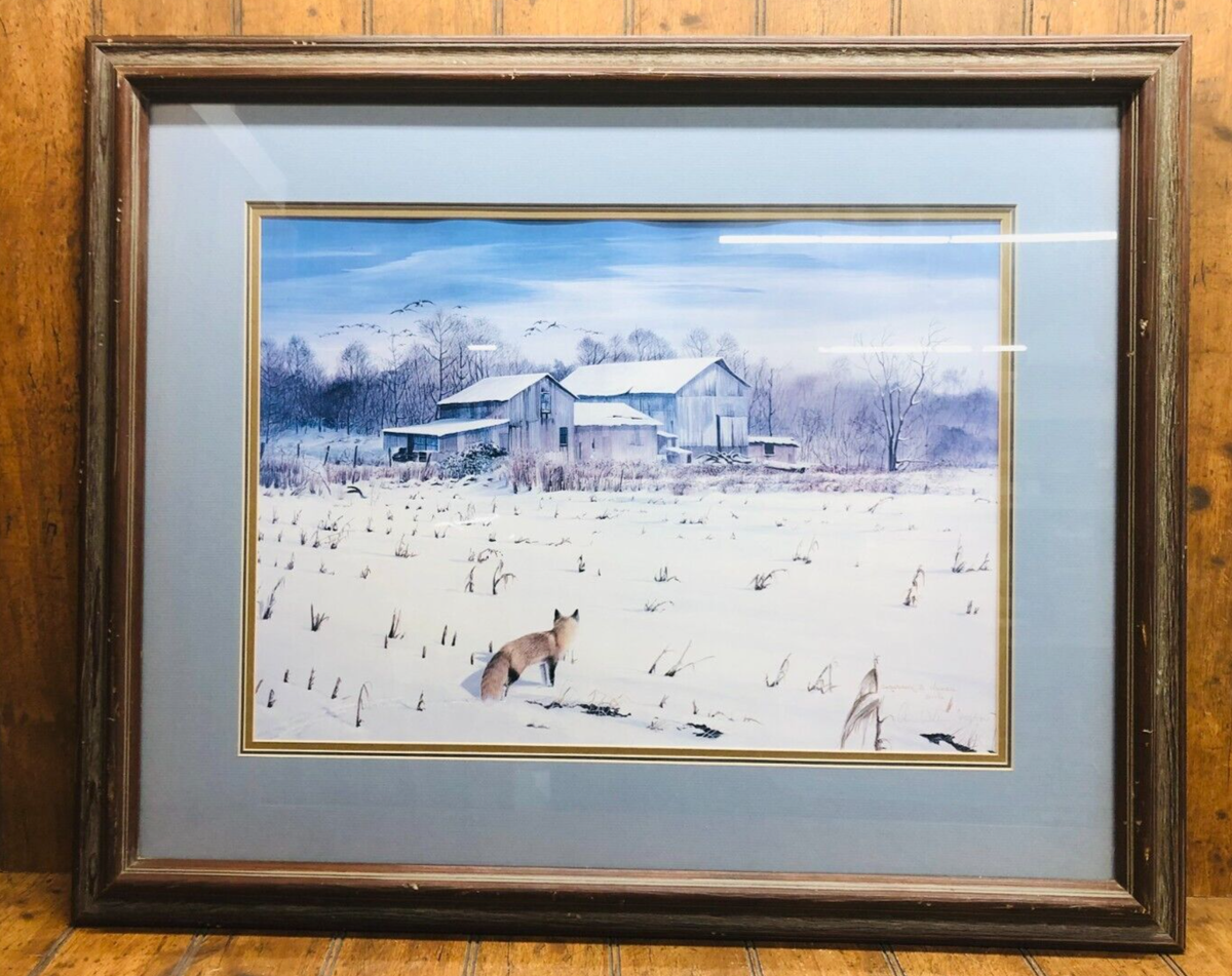 Framed Signed Numbered Print Christopher B. Walden 1982 Winter Fox