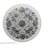Round Marble Plate Inlay Work Stone Pietra Dura Handmade Home Decor