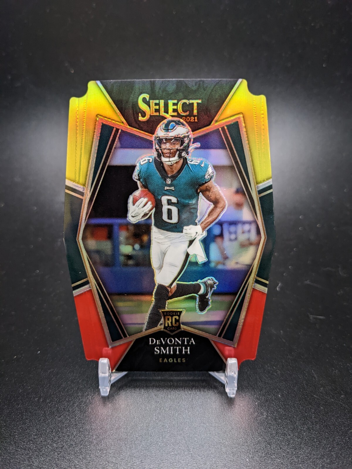 Devonta Smith 2021 Select Yellow/Red Prizm Die Cut Premier Level RC #149 Eagles