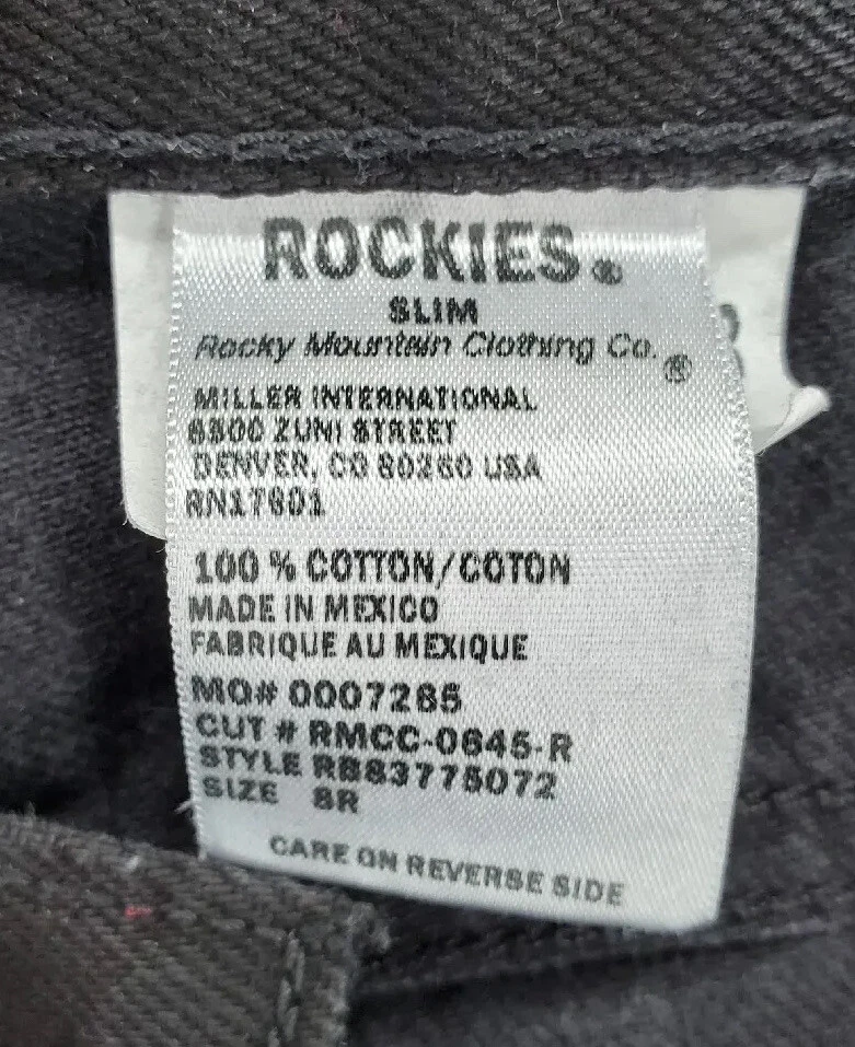 Vtg Rockies Rocky Mtn Jeans 8 R 29x32 Black Boot Cut Mid Slim Western 5 Pocket - Image 3 of 4