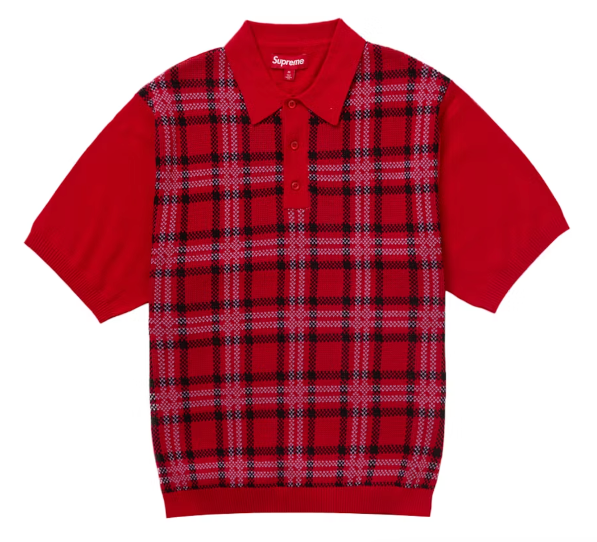 SS24 SUPREME PLAID KNIT S/S SS POLO RED SZ XXL | eBay