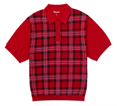 SS24 SUPREME PLAID KNIT S/S SS POLO RED SZ XXL | eBay