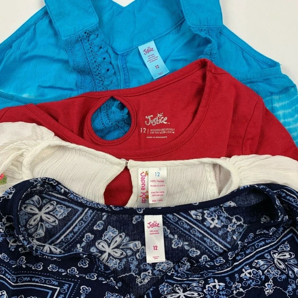 Lot of 4 Girls Tops 12 Justice Japna Blue Tie Dye Paisley Floral Long Short Slv - Изображение 2 из 4