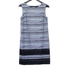 Ann Taylor Women Shift Dress Size 4 Sleeveless Black White Striped Lace Hem