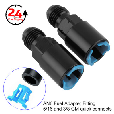2Pcs 6AN AN6 Fuel Adapter Fit to 3/8 GM Quick Connect LS W/ Clip Female Black