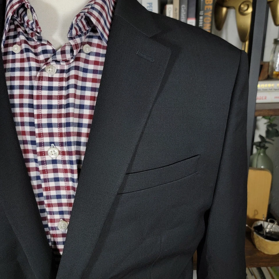 Abrigo deportivo Express para hombre dos botones liso negro mezcla de lana elástico + delgado talla 42S Foto 3 de 4