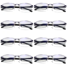 8 PK Mens Rectangular Rimless Blue Light Blocking Reading Glasses Unisex Readers