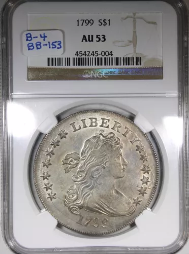 1799 Draped Bust Dollar NGC AU53 15 Star Reverse Irregular Date