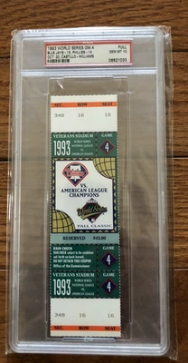 1993 WORLD SERIES Game 4 Full Ticket PSA 10 GEM MINT Phillies Blue Jays RARE!!!! - Image 1 of 2
