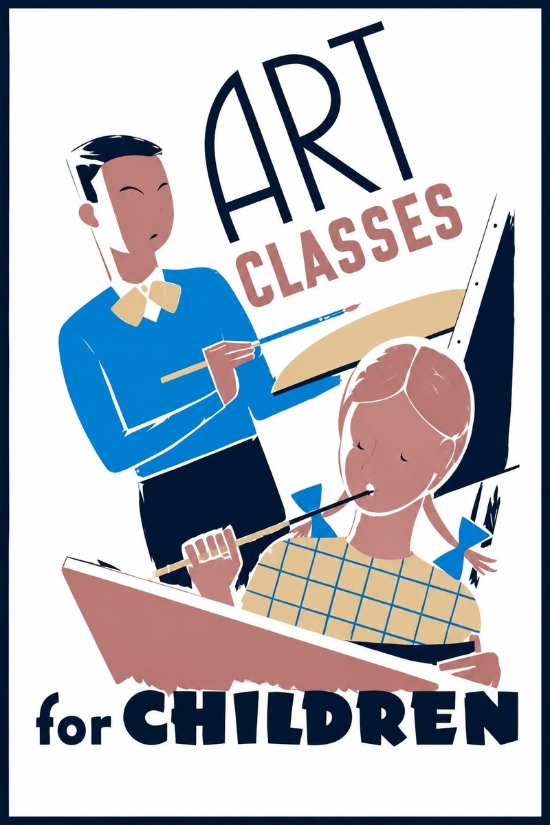 🎨 Children's Art Classes Poster - Mid-Century Style 16x24” Print