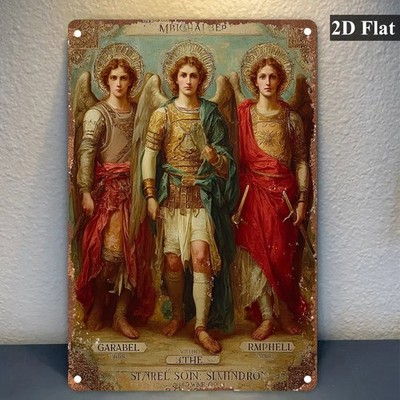 Vintage Archangels Gabriel Michael Raphael Tin Metal Signs Home Décor 8x12 