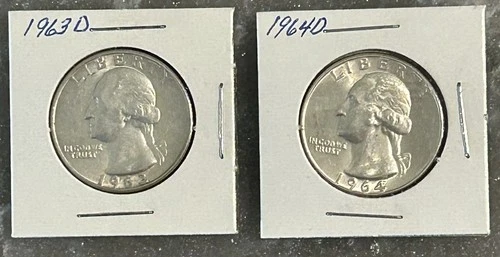 1963 D, 1964 D WASHINGTON QUARTERS, CIRCULATED, UNGRADED