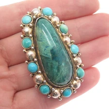 925 Sterling Silver Gold Plated Vintage Israel Real Eilat & Turquoise Pin Brooch