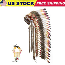 Large Native Indian Headdress - Feather Headdress and Choker for Native Decor, C