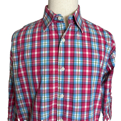 Saks Fifth Avenue Spring Plaid Men's Button Down, Sz XL, Long Sleeves, Pink/Blue