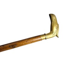 Vintage Cane Solid Brass Eagle Head with Brass Inlay Squares Walking Stick