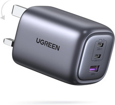 UGREEN USB C Plug Charger, 65W Nexode Foldable Fast Gan 3-Port Charger, Support
