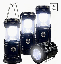 Solar Rechargeable LED Camping Lantern 4 Pack IPX4 Waterproof 300LM Black