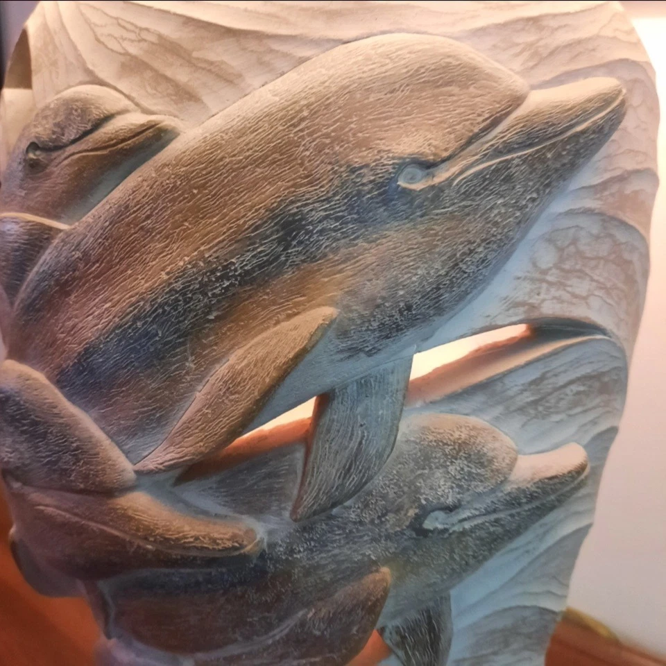 Lrg 80s Coastal Dolfin Pod Waves Ceramic Table Lamp Sculptural Ocean Marine Mood - Image 4 of 4