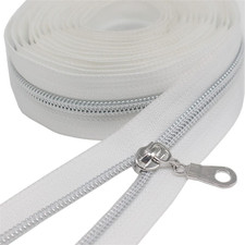 5 Silver Metallic Nylon Coil Zippers by the Yard Bulk White Tape 10 Yards with
