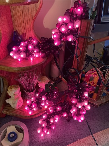 Vintage Grape Cluster String Lights Pink Purple 5 Cluster Retro Kitchen Bar