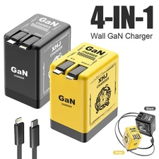 4-in-1 GaN fast charging adapter with retractable Type-C and iphone