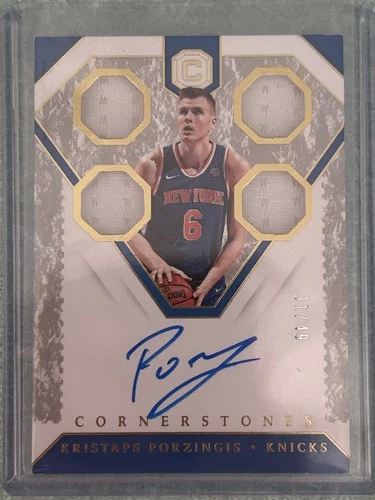 2017-18 Panini Cornerstones Auto Kristaps Porzingis 49 GAME Worn